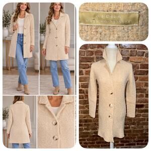 Alpha Massimo Rebecchi Womens Blush Blouce Wool Alpaca Cardigan Duster Sz 40